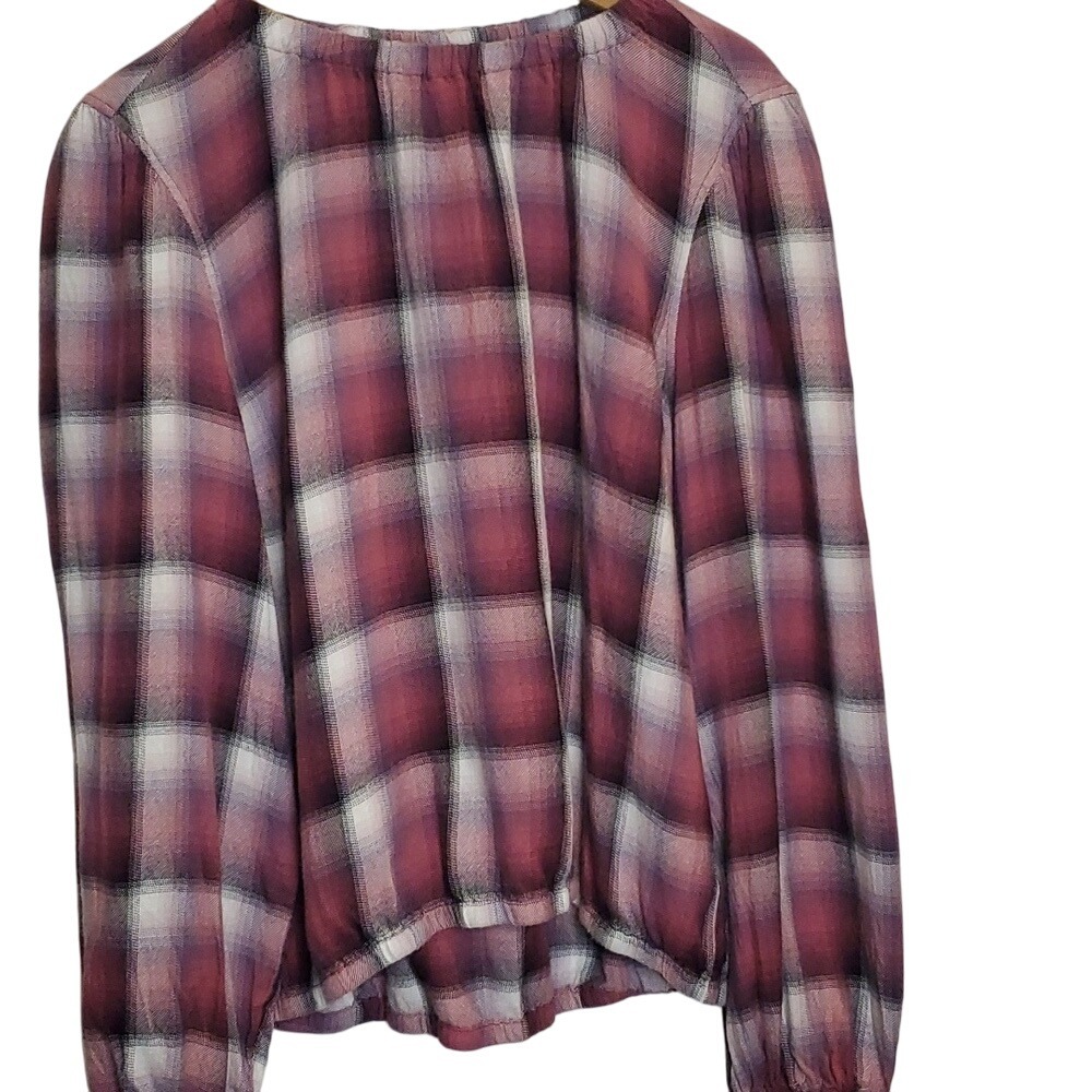 Cloth‎ and stone Elastic waist neck and hemline plaid top Large